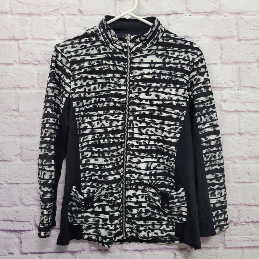 Toni Morgan Animal Print Full Zip Jacket M Black White Textured Indie Sleaze Y2K